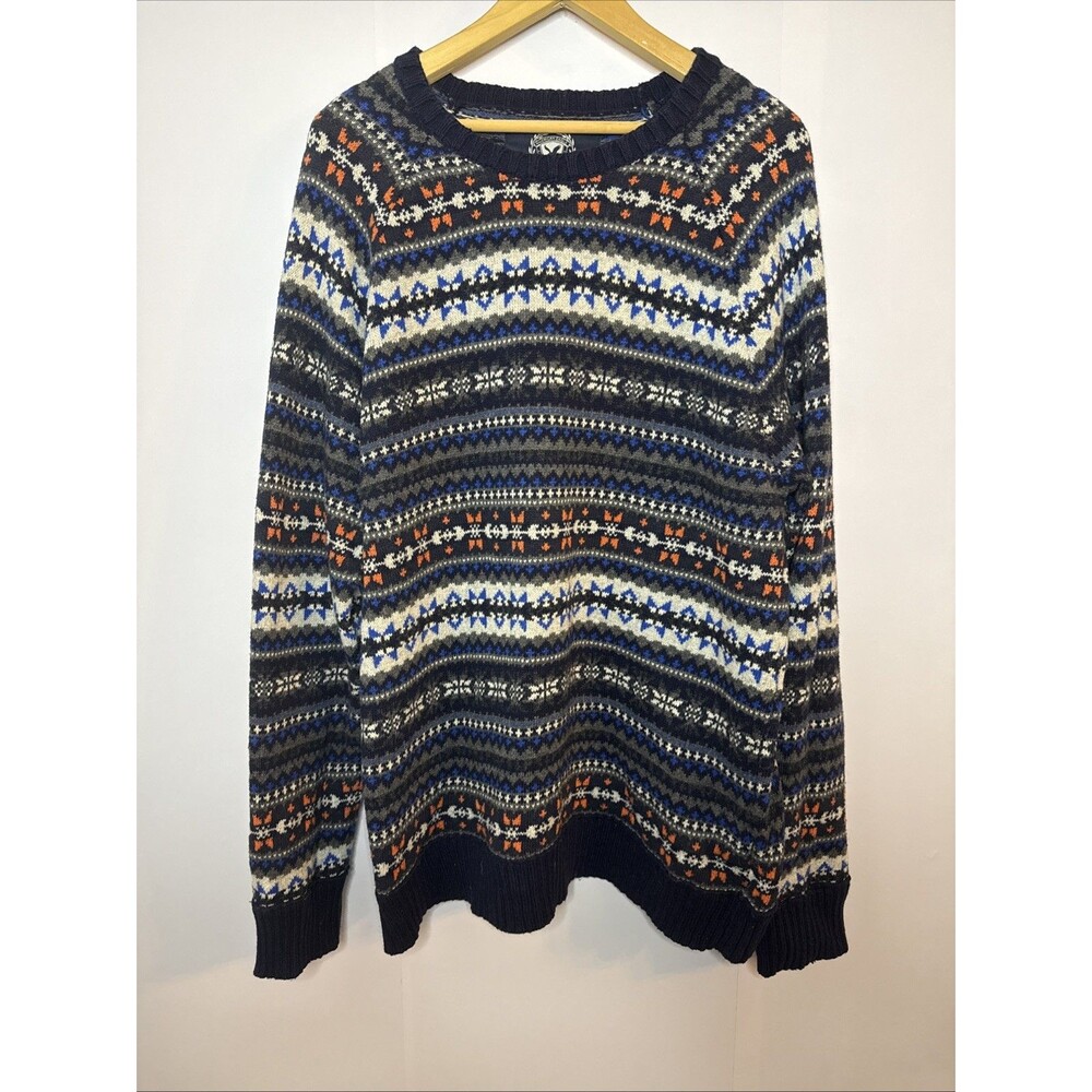 American Eagle Mens Blue Fair Isle Nordic Sweater XL Vintage Preppy‎ Cabincore